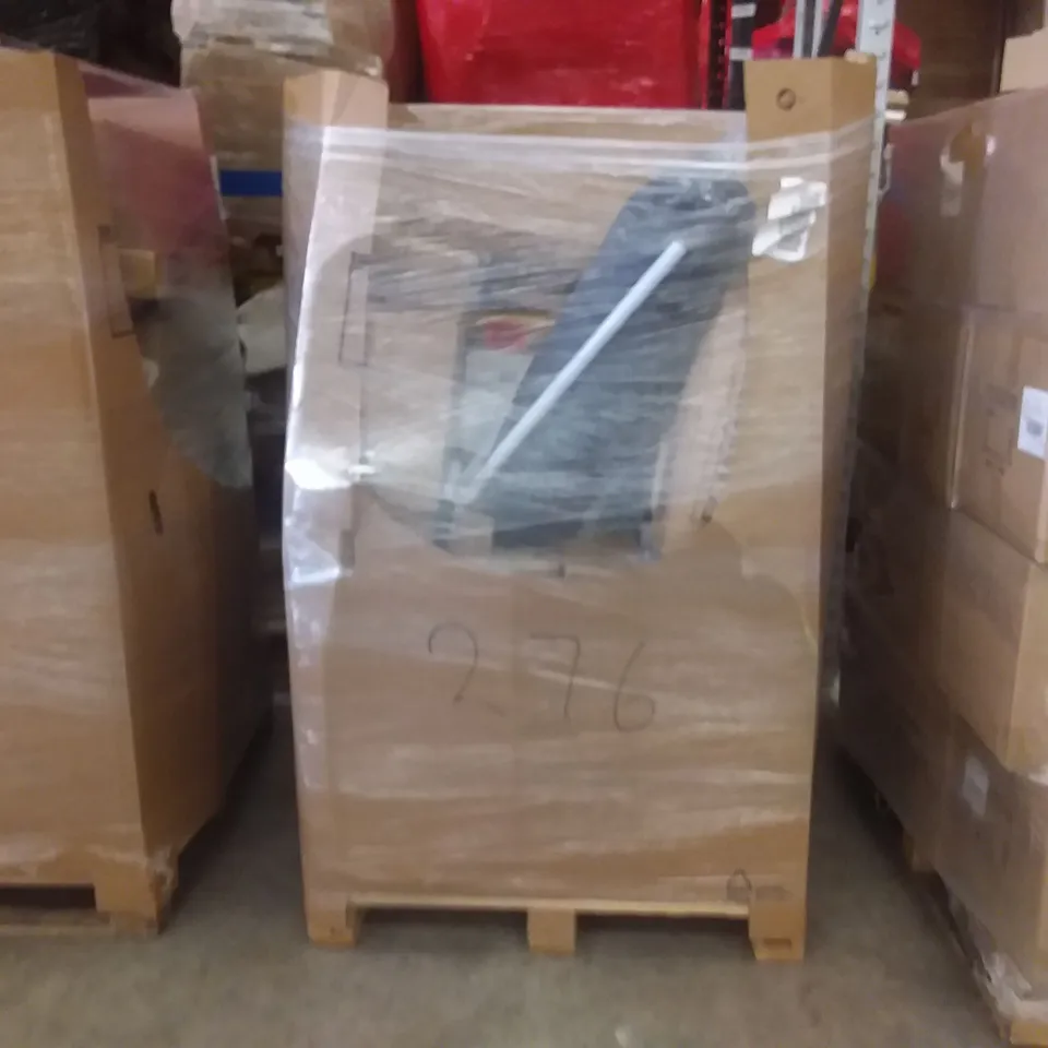PALLET OF ASSORTED ITEMS INCLUDING INBOARD PADDLE BOARD, POP UP TENT, TENNIS BASELINE, FLYBIRD DUMBELL BENCH, AIR COOLER, PROJECTOR SCREEN