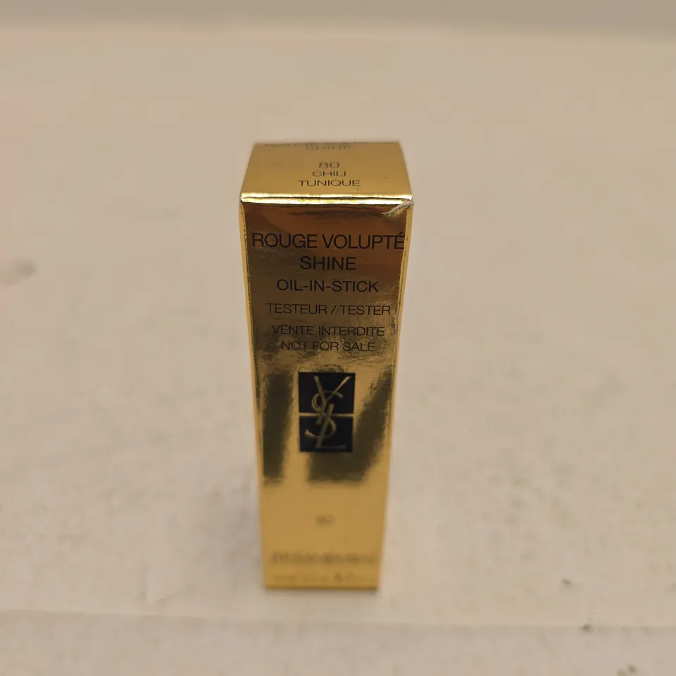 YVES SAINT LAURENT ROUGE VOLUPTÉ SHINE OIL-IN-STICK – TESTER SHADE 80 CHILI TUNIQUE
