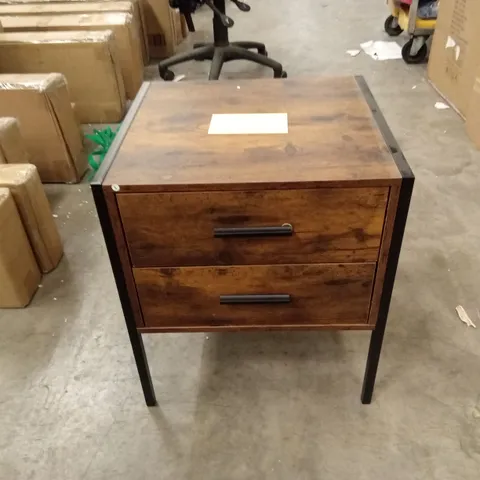 VIDA DESIGNS BROOKLYN 2 DRAWER DARK WOOD INDUSTRIAL BEDSIDE TABLE