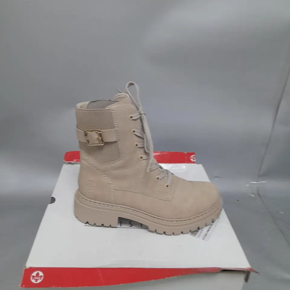 BOXED RIEKER LACE BOOTS, CREAM - SIZE 6 