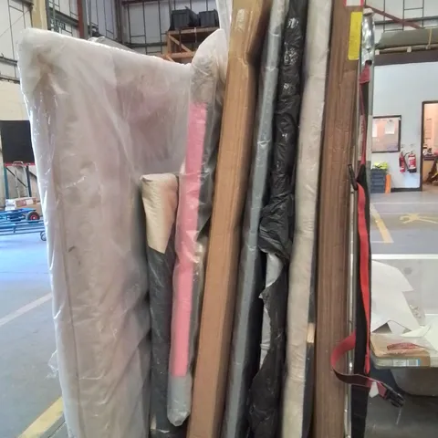 CAGE CONTAINING 8 HEADBOARDS IN VARIOUS SIZES AND COLOURS