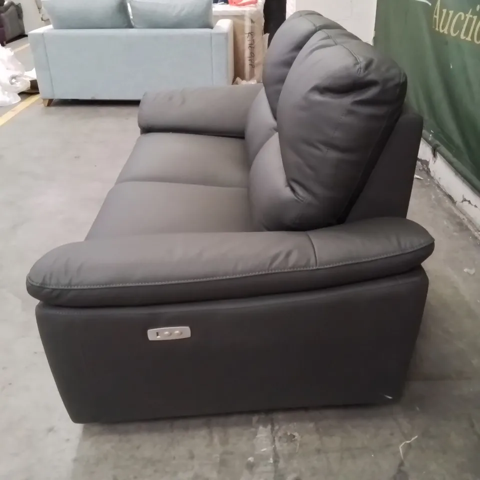 QUALITY DESIGNER 2 SEATER FAUX LEATHER ELECTRIC RECLINING GREEN/GREY SOFA