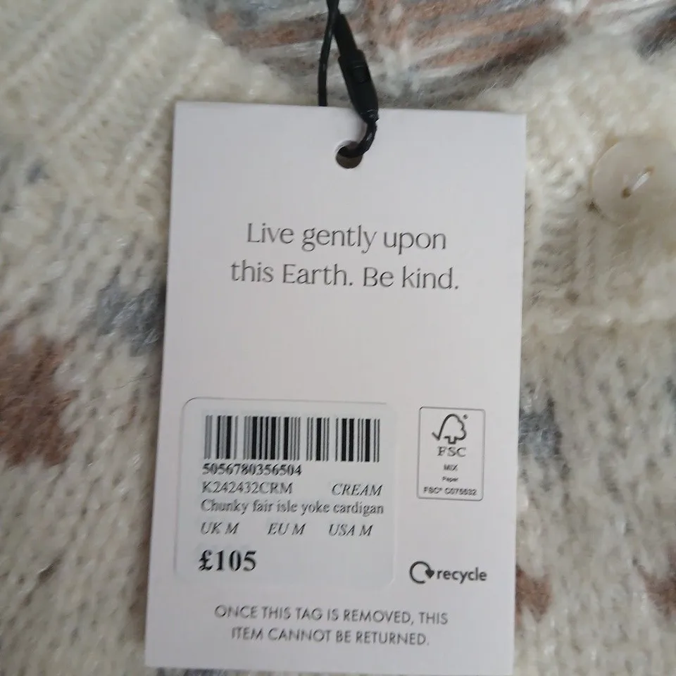 NOBODYS CHILD CHUNKY FAIR ISLE YOKE CARDIGAN - UK M
