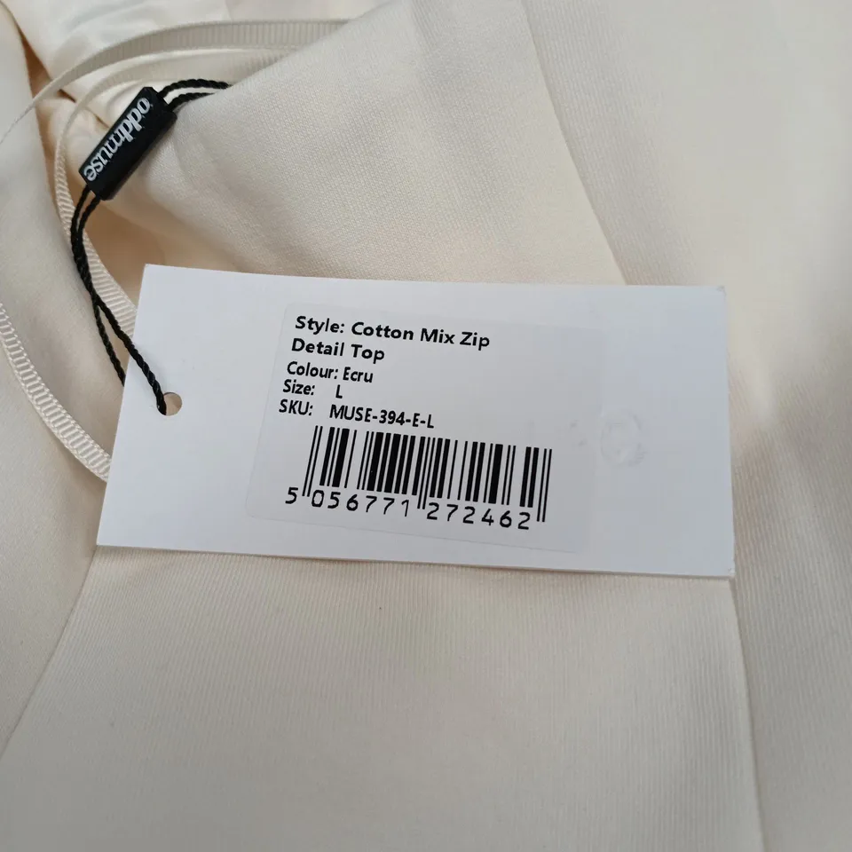 ODDMUSE LONDON COTTON MIX ZIP DETAIL TOP ECRU LARGE
