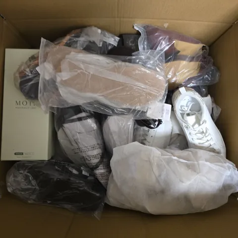 LARGE BOX OF APPROXIMATELY 10 ASSORTED BOXED AND UNBOXED SHOES TO INCLUDE TRAINERS AND SANDALS ETC.