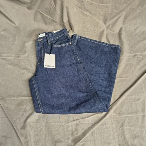 BERSHKA PETITE WIDE LEG JEANS IN DARK BLUE SIZE 8