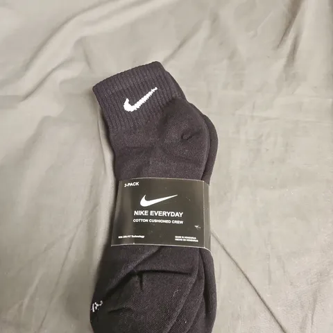 NIKE EVERYDAY COTTON CUSHIONED CREW SOCKS – 3 PACK, BLACK SIZE L