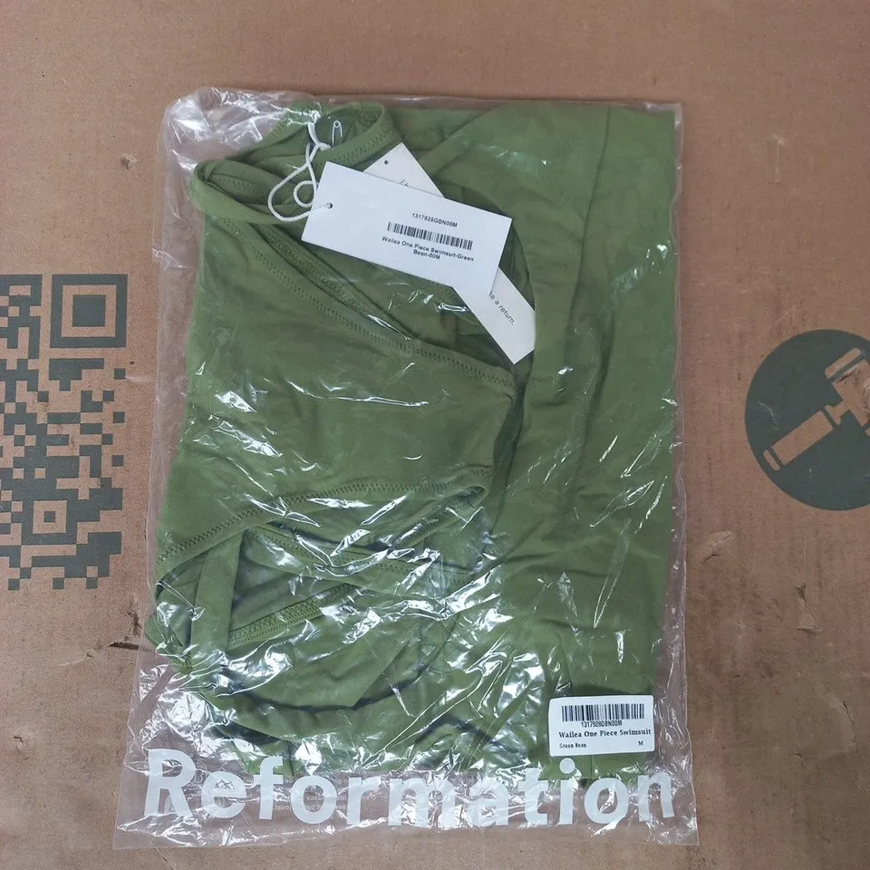 BAGGED REFORMATION WAILEA ONE PIECE SWIMSUIT IN GREEN BEAN SIZE MEDIUM