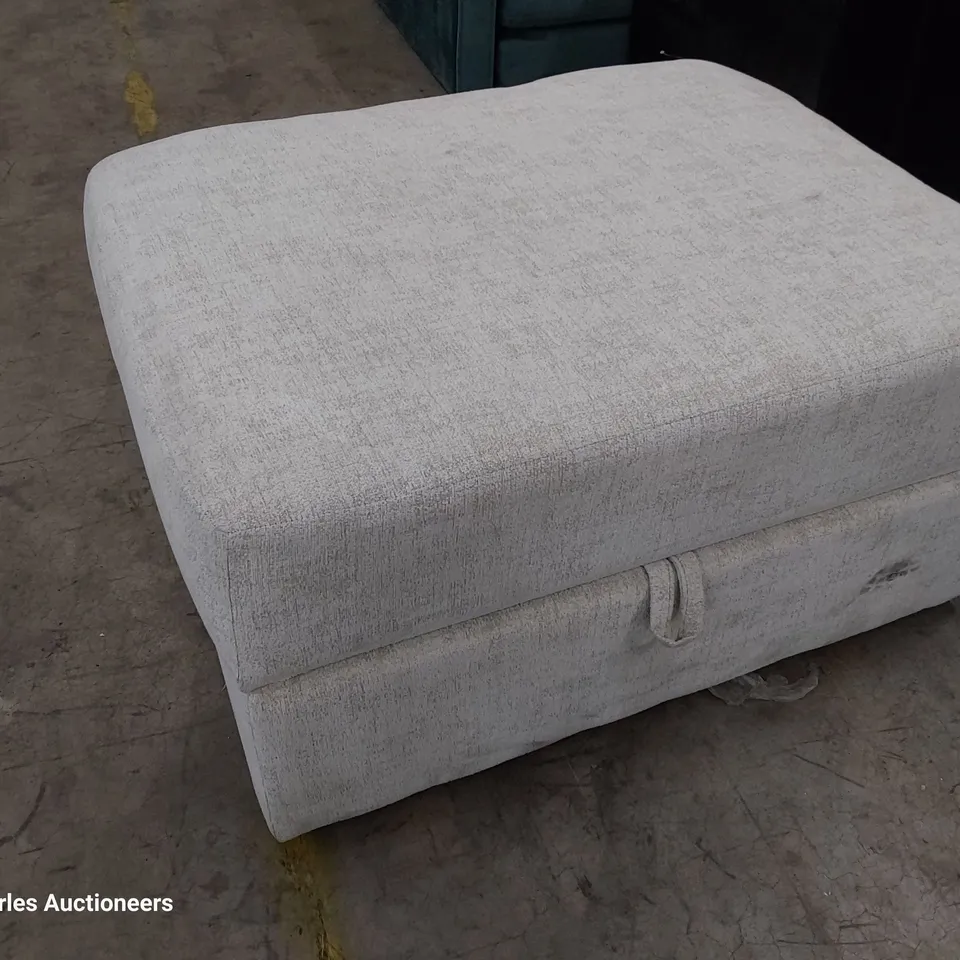 DESIGNER LARGE STORAGE FOOTSTOOL NATURAL FABRIC 