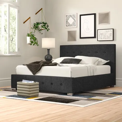 BOXED DELVIN UPHOLSTERED OTTOMAN BED - 5FT KING SIZE, BLACK (2 BOXES)