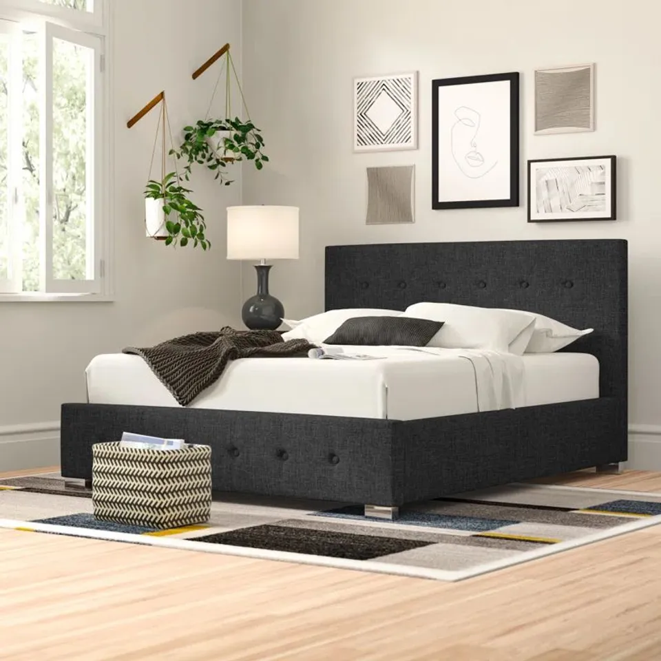 BOXED DELVIN UPHOLSTERED OTTOMAN BED - 5FT KING SIZE, BLACK (2 BOXES)