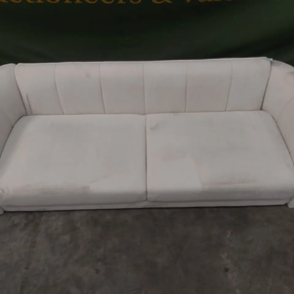 QUALITY DESIGNER 3 SEATER VELVET UPHOLSTERED CREAM SOFA