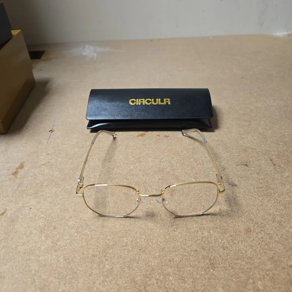 CIRCULR GOLD-TONE RIMLESS OVAL EYEGLASSES – WITH CASE