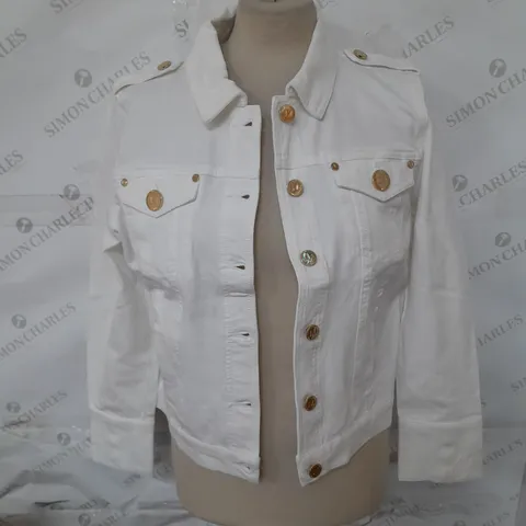JULIEN MACDONALD MILITARY STLE DENIM JACKET IN WHITE SIZE 12