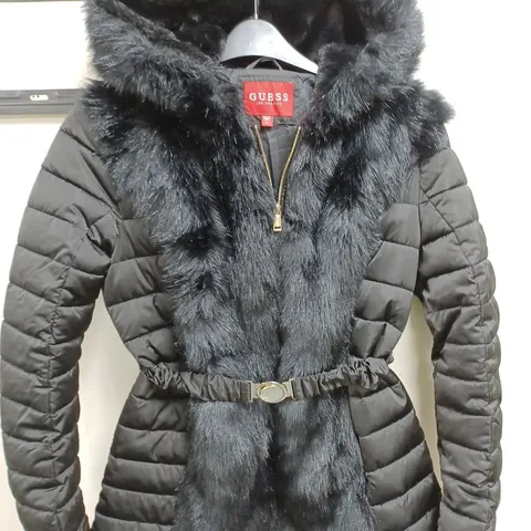 GUESS TWO TEXTURE BLACK PADDED COAT IN BLACK - L