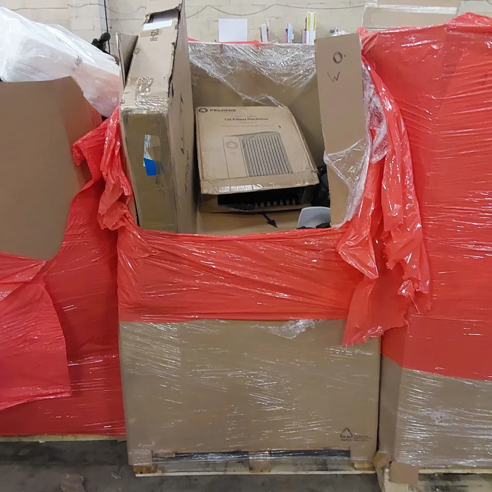 PALLET TO CONTAIN ASSORTED HOUSEHOLD ITEMS AND CONSUMER PRODUCTS. INCLUDING  OIL FILLED RADIATOR, TENT, MATTRESS PRODUCTS, BOXED FURNITURE ETC 
