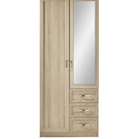 BOXED CAMBERLEY 2 DOOR 3 DRAWER MIRRORED WARDROBE - LIGHT OAK (2 BOXES)