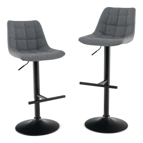 BOXED UPHOLSTERED HEIGHT ADJUSTABLE BAR STOOLS SET OF 2 WITH FABRIC BACKREST - GREY (1 BOX)