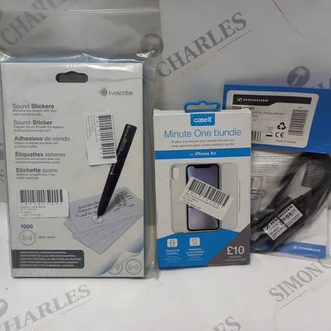 APPROXIMATELY 20 ASSORTED ELECTRICAL ITEMS TO INCLUDE PHONE CASES, ADAPTER CABLES, LIVESCRIBE SOUND STICKERS, ETC