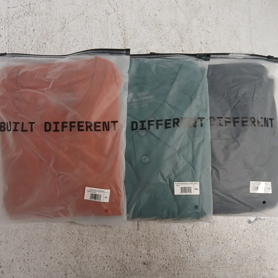 SET OF APPROXIMATELY 10 ASSORTED BUILT DIFFERENT T-SHIRTS/SHIRTS IN VARIOUS COLOURS AND SIZES