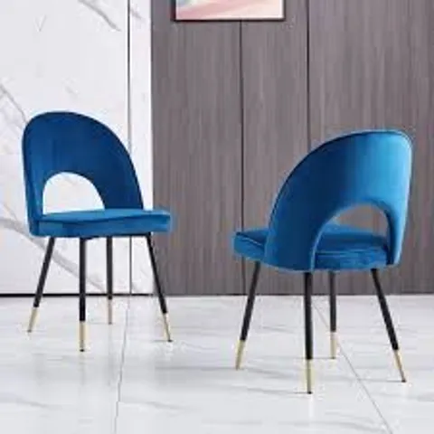 BOXED SET OF 2 MODERN VELVET UPHOLSTERED DINING CHAIRS (BLUE)