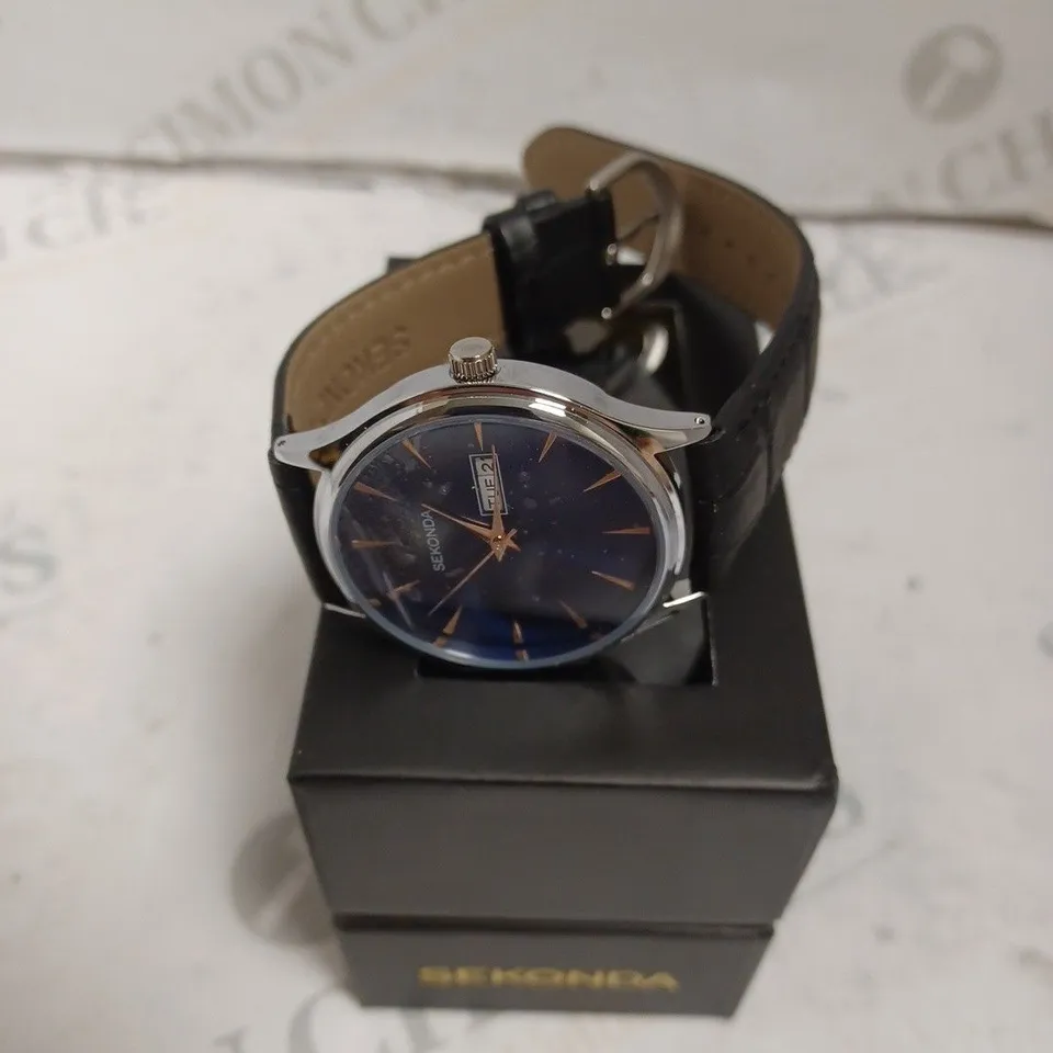 BOXED SEKONDA GENTS WATCH WITH GENUINE LEATHER STRAP - JAPAN MOVEMENT - WATER RESISTANT 3 ATM.