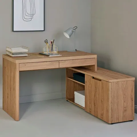 BOXED GALKHAI L-SHAPE EXECUTIVE COMPUTER DESK - OAK (1 BOX)