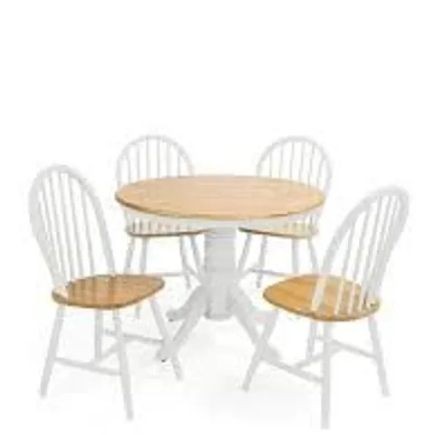 BOXED RUBBERWOOD FIXED TOP 100cm KENTUCKY DINING TABLE + 4 CHAIRS - WHITE (3 BOXES)