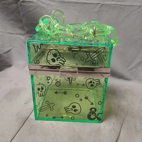 KOI NEON GREEN ACRYLIC JEWELLERY BAG WITH SKULL MOTIF