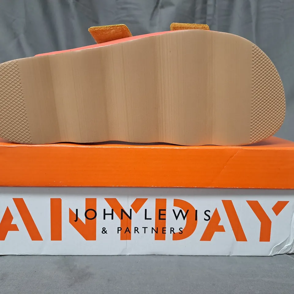 BOXED PAIR OF JOHN LEWIS ANYDAY LIMES OPEN TOE SANDALS IN MULTI ORANGE SIZE 6