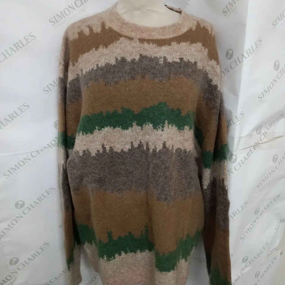 PERCIVAL SHOWA STRIPE CREW NECK MOHAIR SWEATER IN MULTI SIZE XL