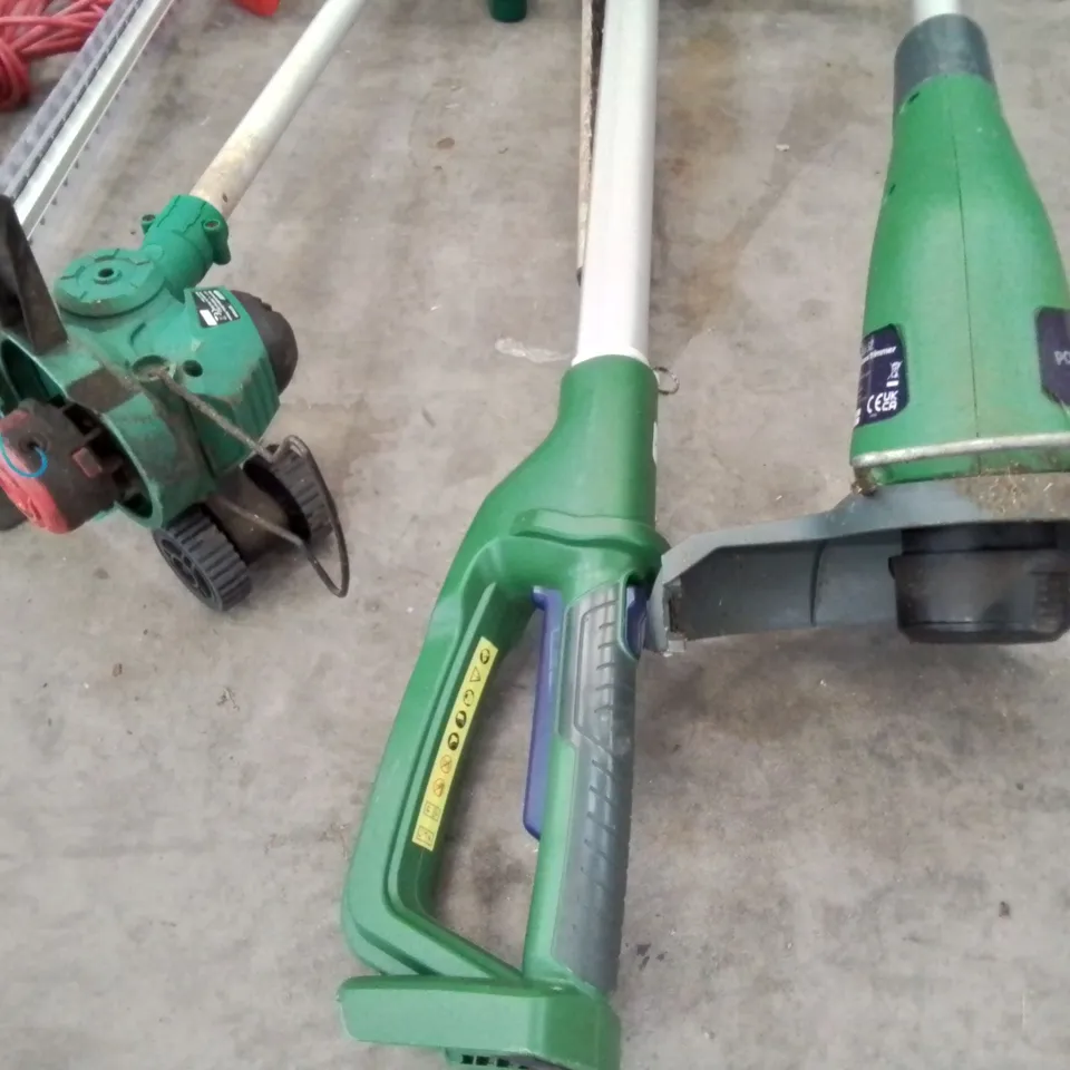 LOT OF ASSORTED GARDEN CARE TOOLS INCLUDES FLYMO HEDGE TRIMMERS, GRASS CUTTERS, PRESSURE WASHERS AND POLE TRIMMER