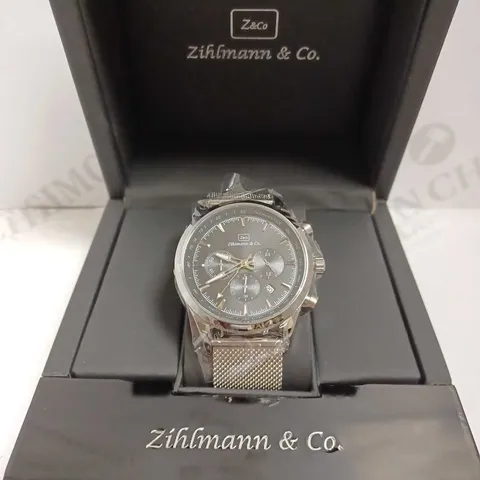 ZIHLMANN & CO TACHYMETER CHRONOGRAPH TRIPLE DIAL MESH STRAP WRISTWATCH