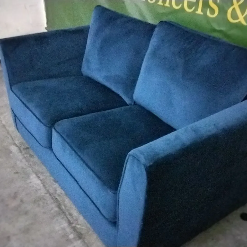 DESIGNER ELECTRIC BLUE PLUSH VELVET 2 SEATER SOFA
