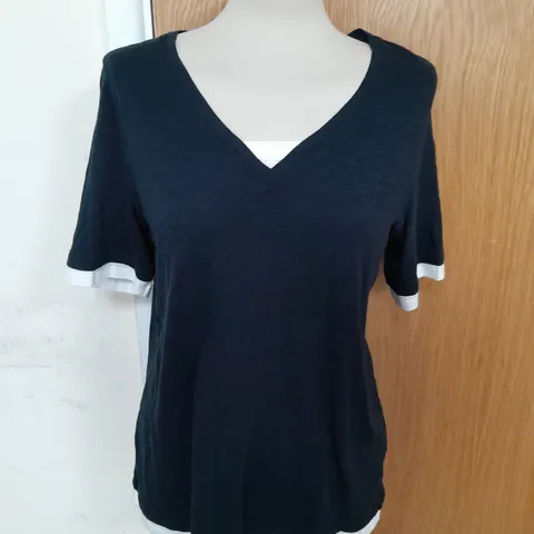 WHITE LABEL ORGANIC COTTON V NECK DOUBLE LAYER TOP IN NAVY SIZE 14