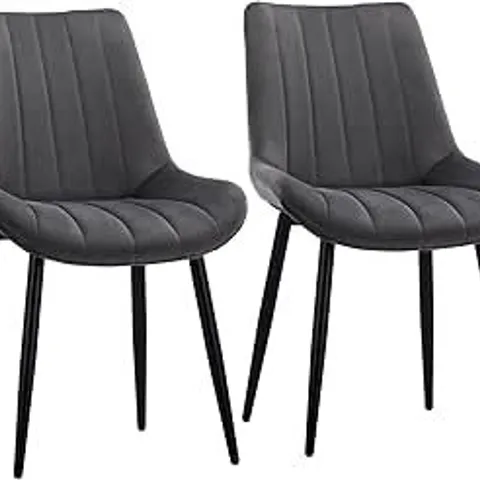 BOXED SET OF 2 CLIPOP CHIC LIGHT GREY VELVET DINING CHAIRS, WITH BLACK METAL LEGS (1 BOX)