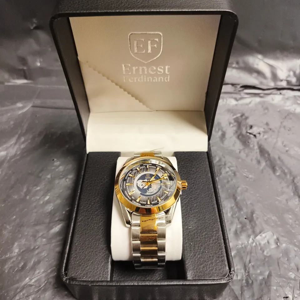MENS ERNEST FERDINAND WATCH – GLOBAL DIAL – STAINLESS STEEL STRAP