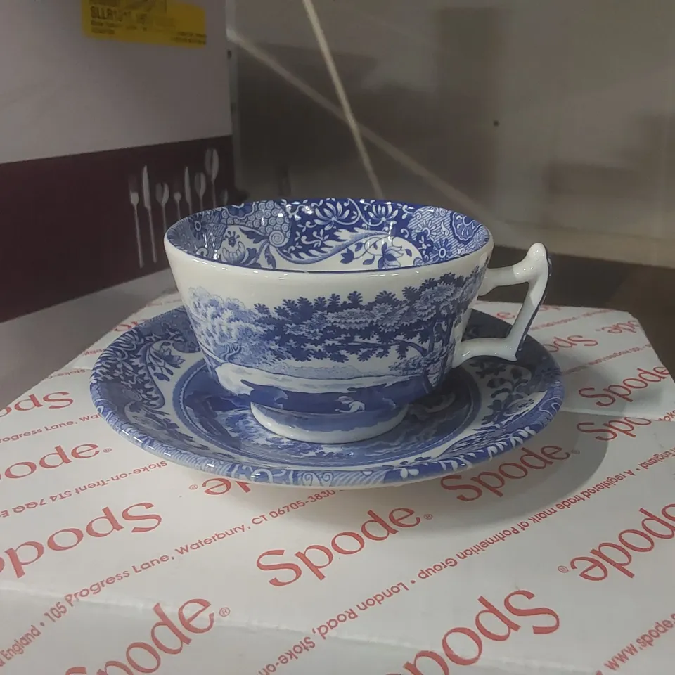 BOXED SET OF 4 BLUE ITALIAN TEACUPS & SAUCERS 