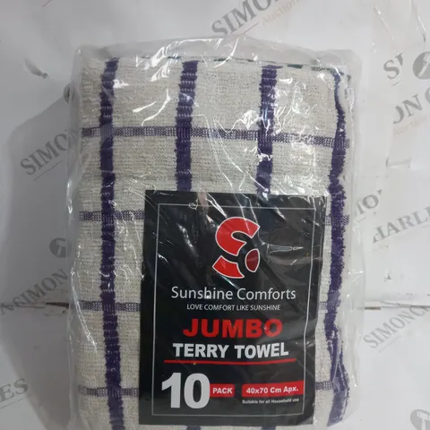 SUNSHINE COMFORTS JUMBO TERRY TOWEL 10 PACK