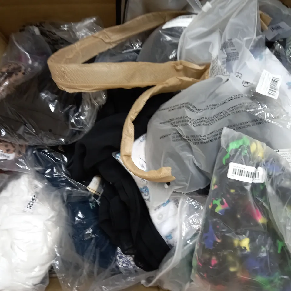 BOX OF APPROXIMATELY 25 ASSORTED CLOTHING ITEMS TO INCUDE -T-SHIRT , TROUSERS , TROUSER ETC