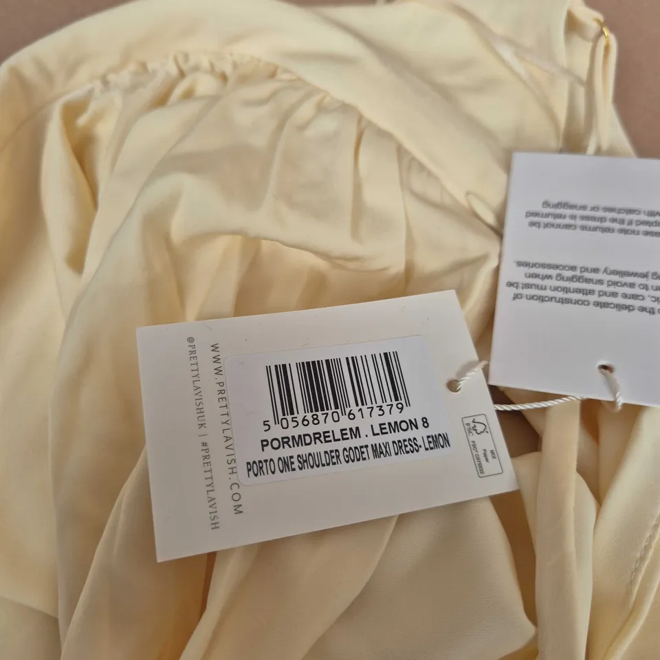 PRETTY LAVISH PORTO ONE-SHOULDER GODDESS MAXI DRESS SIZE 8 – LEMON (NEW WITH TAGS)