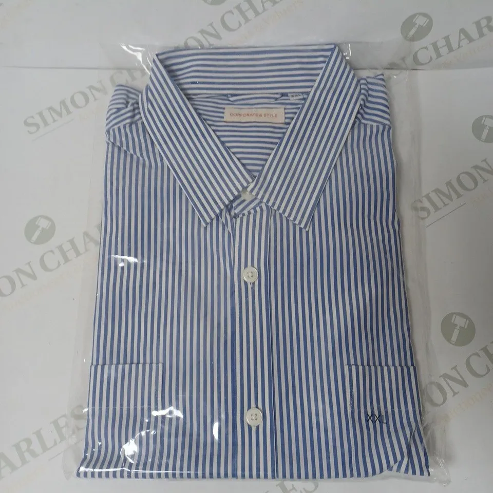 SEALED SET OF 3 BRAND NEW CORPORATIVE STYLE WHITE & BLUE STRIPE WOMENS SHIRT - XXL