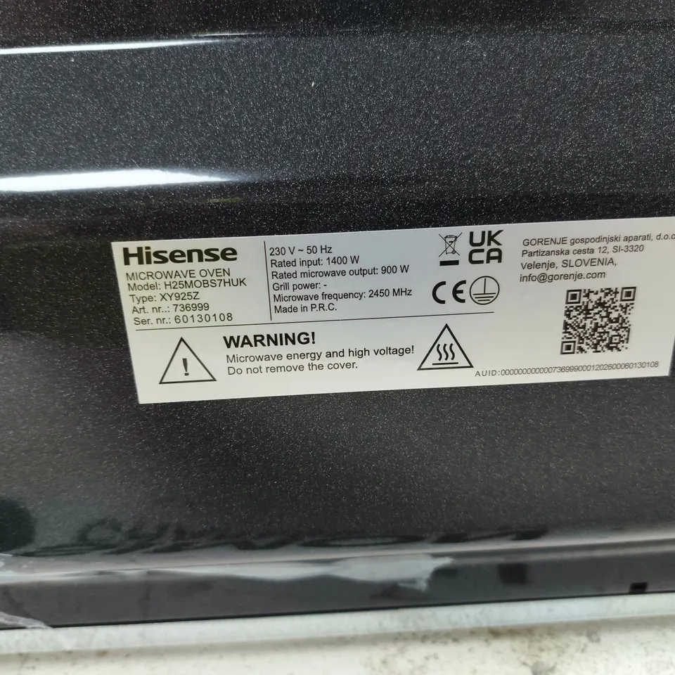 HISENSE MICROWAVE OVEN – MODEL H25M0BS7HUK