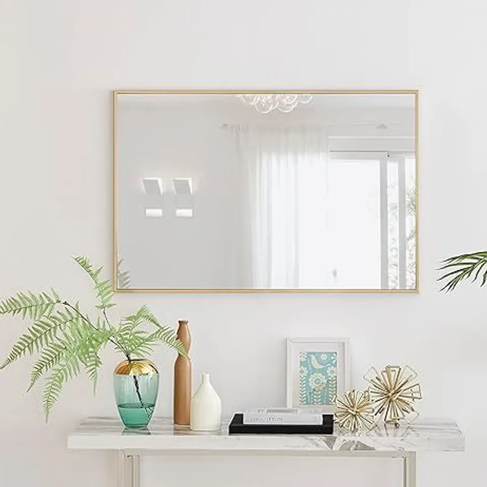 BOXED EMMA GOLD RECTANGLE WALL MIRROR 100 x 66cm (1 BOX)