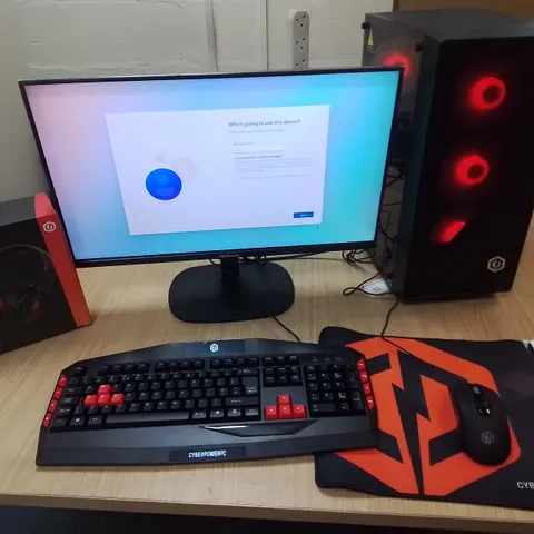 CYBERPOWER ARG8 EURUS 500GB SSD DESKTOP COMPUTER WITH 25" MONITOR, KEYBOARD, MOUSE, HEADSET AND ACCESSORIES