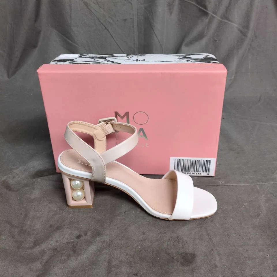MODA IN PELLE WOMEN'S SANDALS - WHITE STRAPPY HEEL WITH PEARL-ACCENT BLOCK HEEL, UK 6 (EU 39)