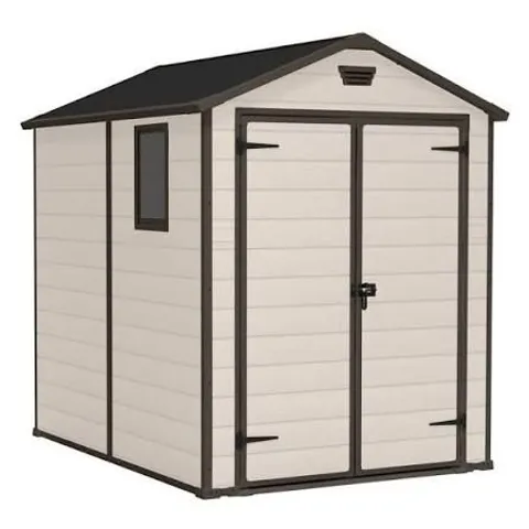 BOXED KETER 6′ X 8′ MANOR PLASTIC GARDEN STORAGE SHED – BEIGE