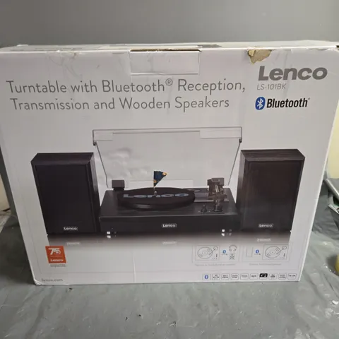LENCO LS-10BK TURNTABLE WITH BLUETOOTH RECEPTION, TRANSMISSION AND WOODEN SPEAKERS