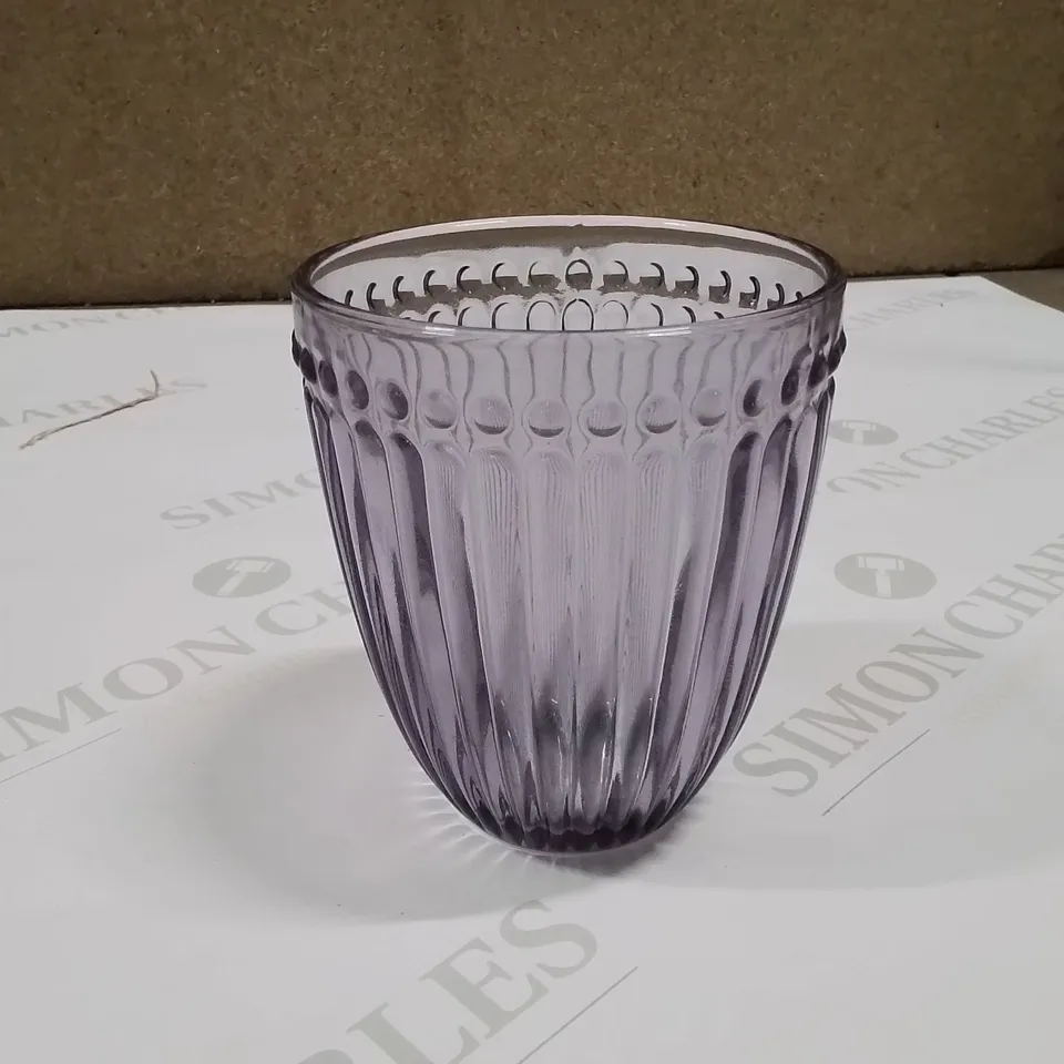 BOX CONTAINING 6 PURPLE GLASS TUMBLERS