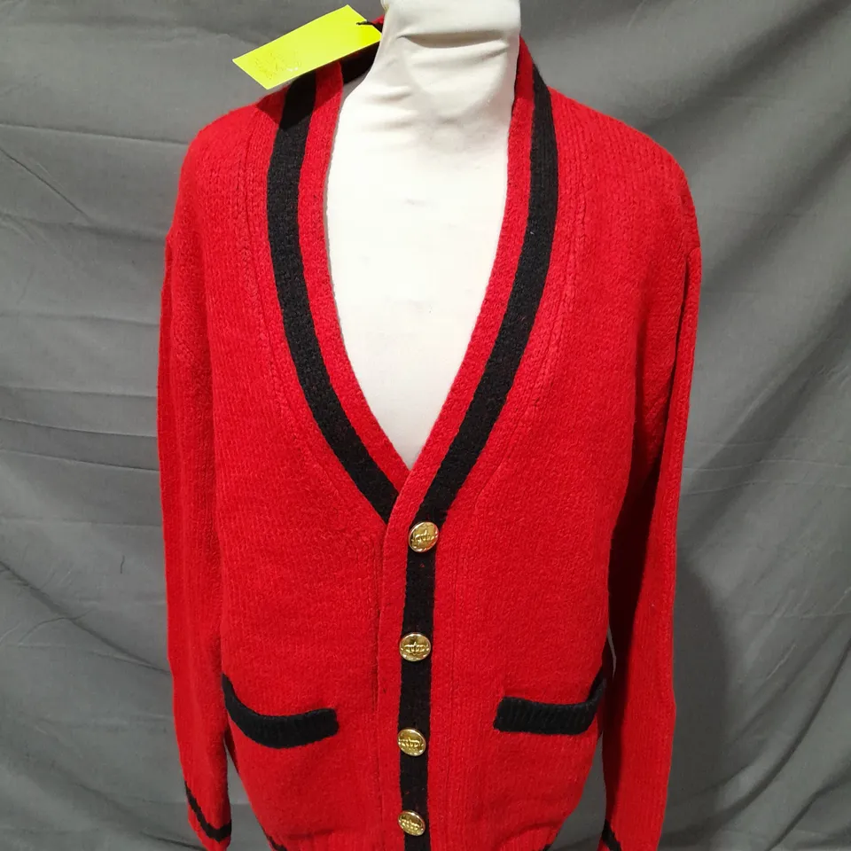 THAMES COURTING CARDIGAN IN RED & BLACK - MEDIUM